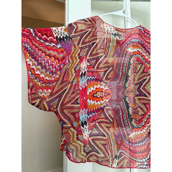 Lottie & Holly by Band of Gypsies Women's Red print Kimono cropped - Picture 7 of 8